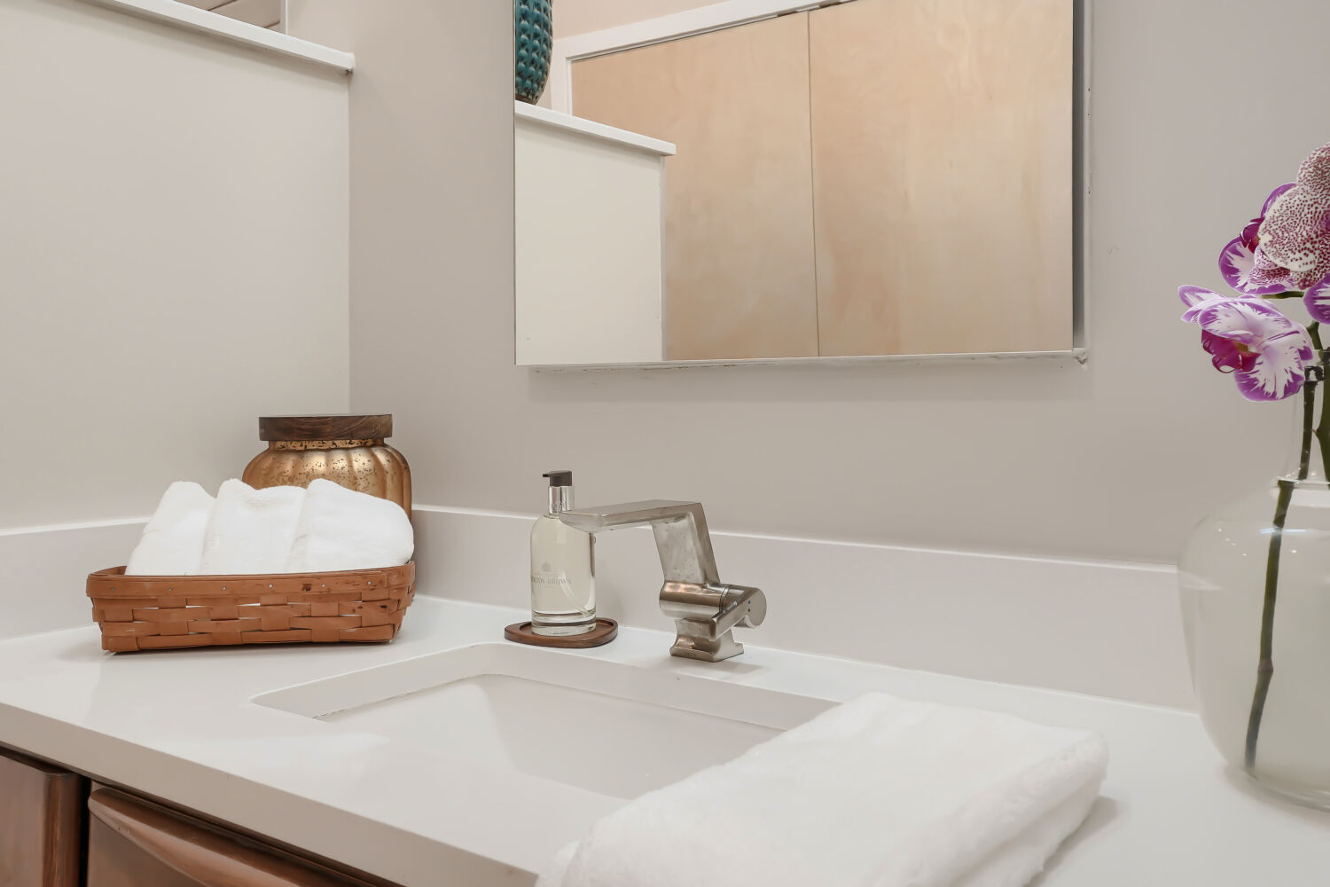 Basement bathroom vanity — 3590 West 21st Avenue Unit 2, Denver, CO 80211
