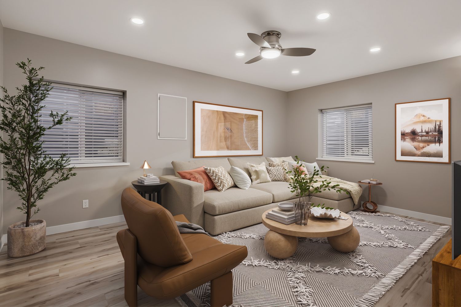 Basement living room, staged — 3590 West 21st Avenue Unit 2, Denver, CO 80211